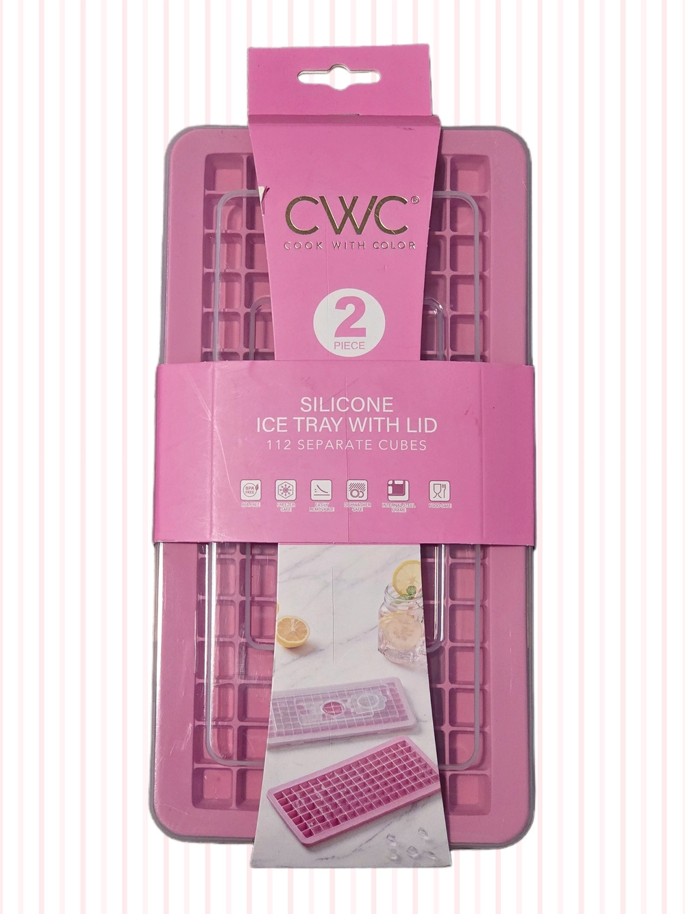CWC - 2 Pink Silicone Ice Trays with Lids